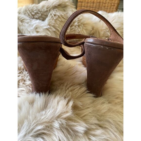 UGG Women's Leather & Woven Straw Wedge Espadrille Sandals Brown Size 7 - Picture 4 of 11